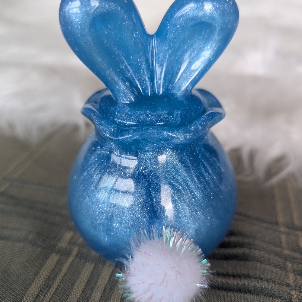 Handmade blue bunny ear resin jar